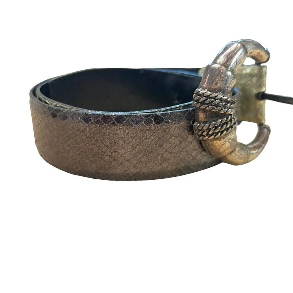 Vintage Carlisle Genuine Leather Snake Print Gold Silver Belt Silver Tone Buckle